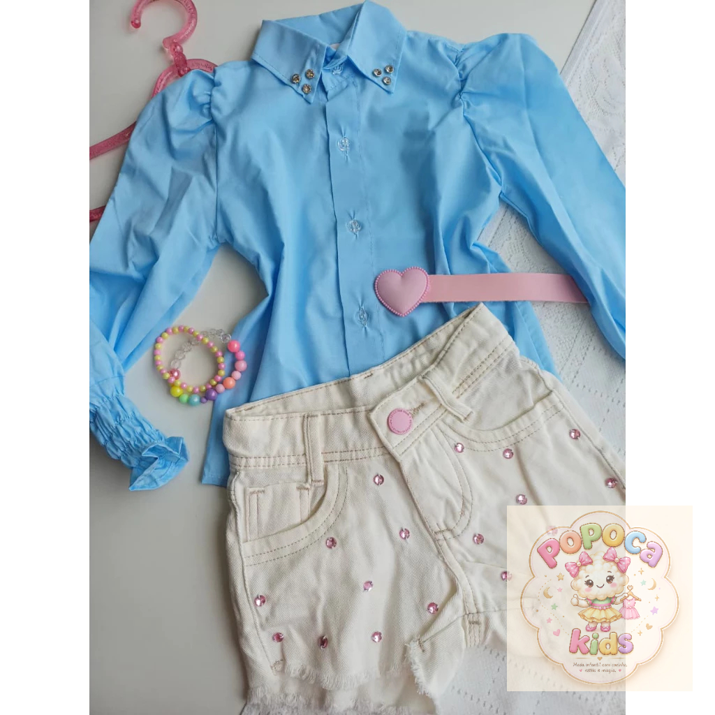 Conjunto Infantil Menina Luxo Camisa com Strass E Short Brilho Ana Castela Festa Country Rodeio