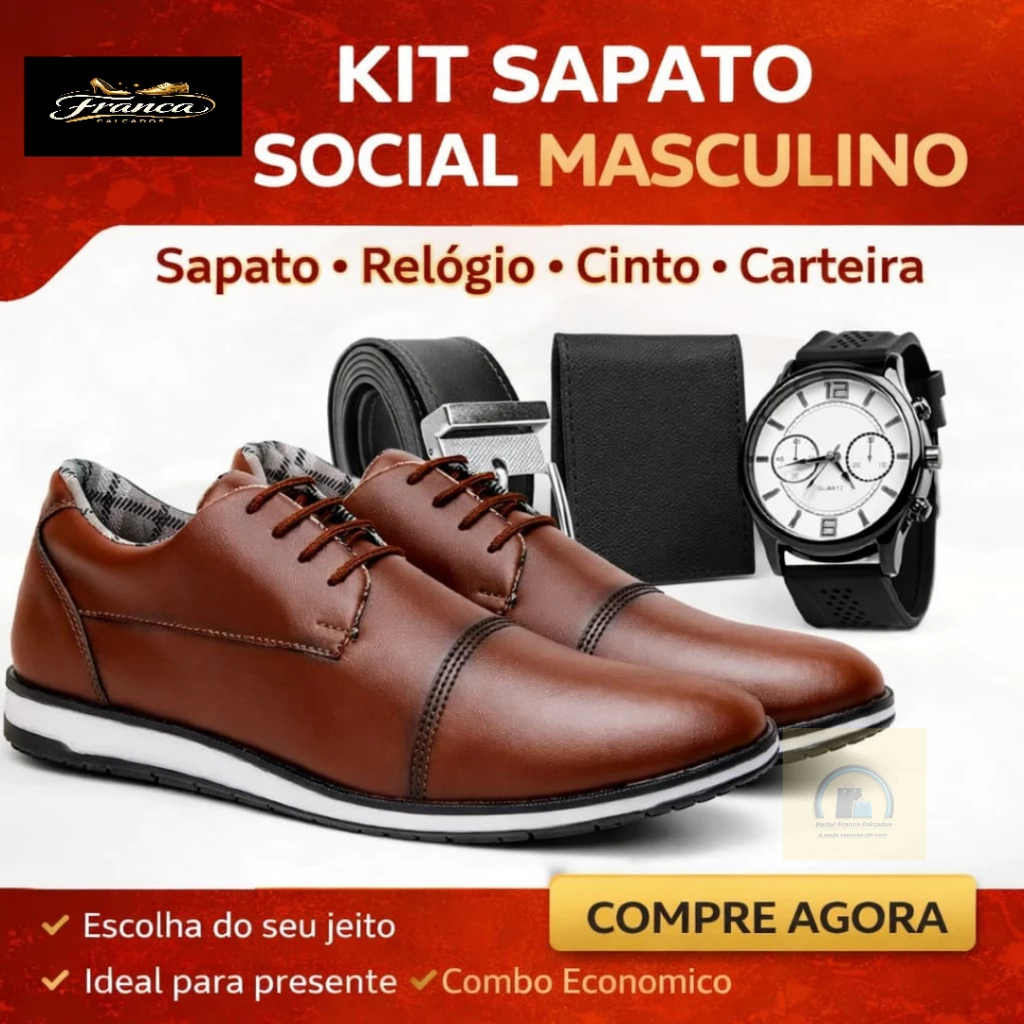 Sapato Social Masculino Oxford Monte seu kit  Sapato+Relógio+Carteira+Cinto Você escolhe