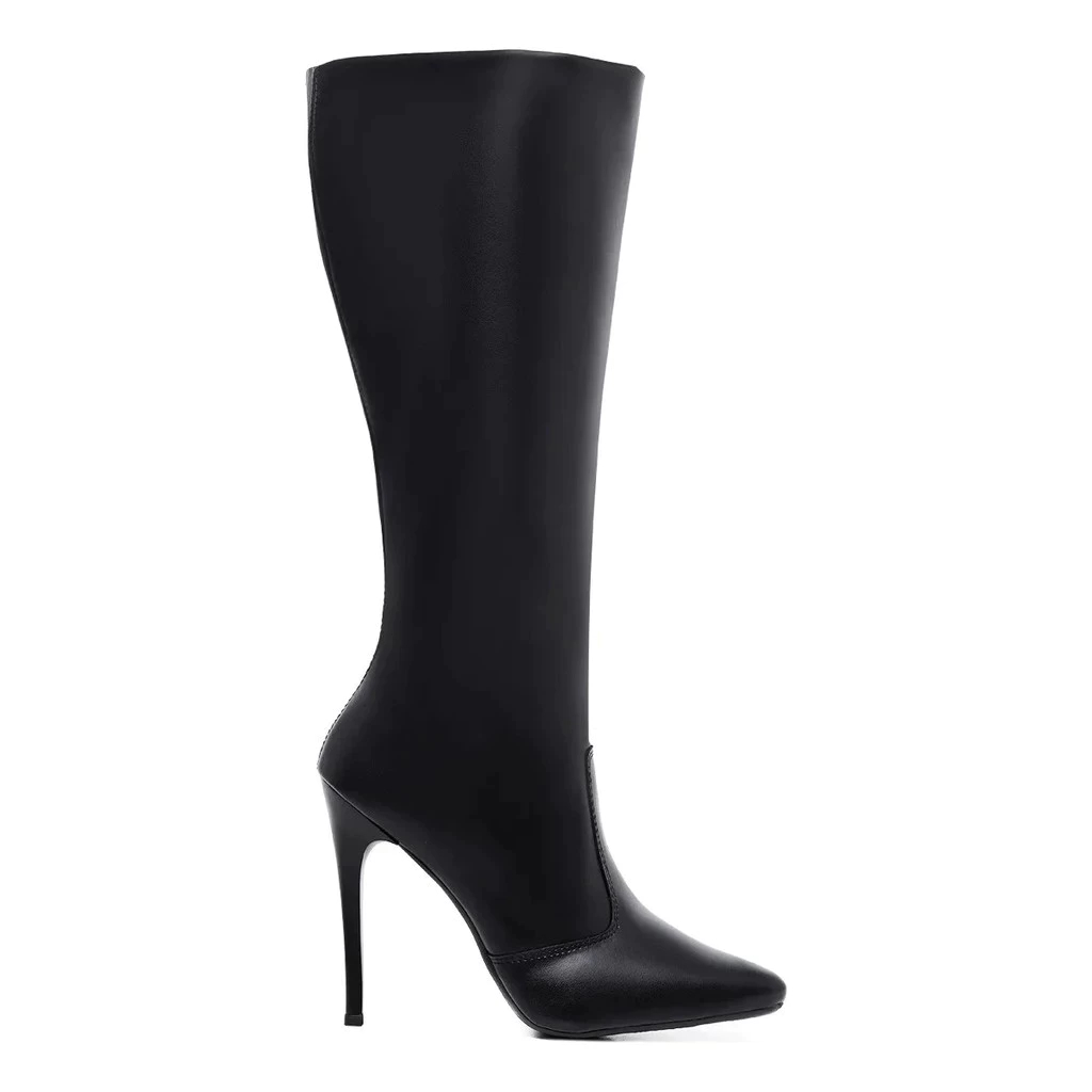 Bota Feminina Montaria Cano Longo Bico Fino Salto Agulha lisa e Sanfonada Confortável e Elegância