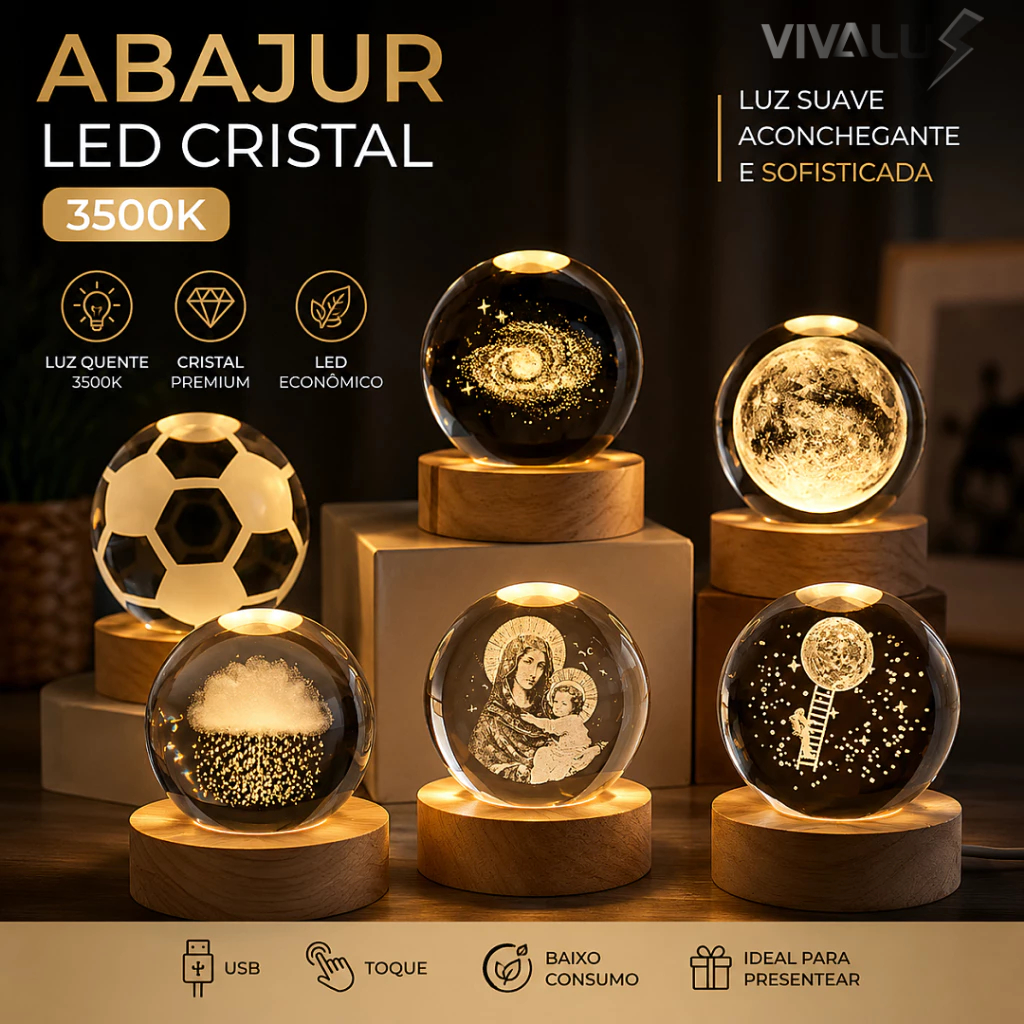 Abajur LED Cristal Bola Luminária De Mesa Para Quarto Luz Noturno Decorativo Futebol Santa Lua Nuvem