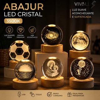 Abajur LED Cristal Bola Luminária De Mesa Para Quarto Luz Noturno Decorativo Futebol Santa Lua Nuvem