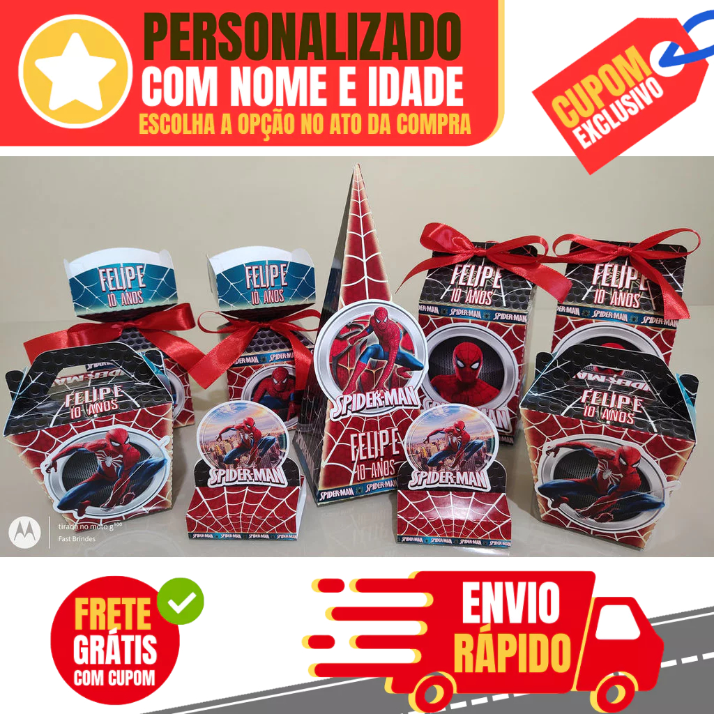 Kit de Lembrancinhas Personalizadas com 100 Itens TEMA: Homem Aranha - Envio Rápido