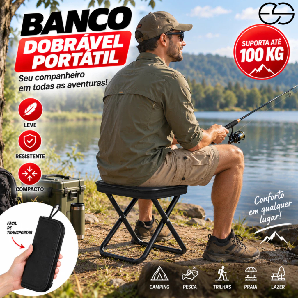 Banqueta Banco Banquinho Dobrável Bolsa Zíper Portátil De Metal Alumínio Leve Resistente Camping