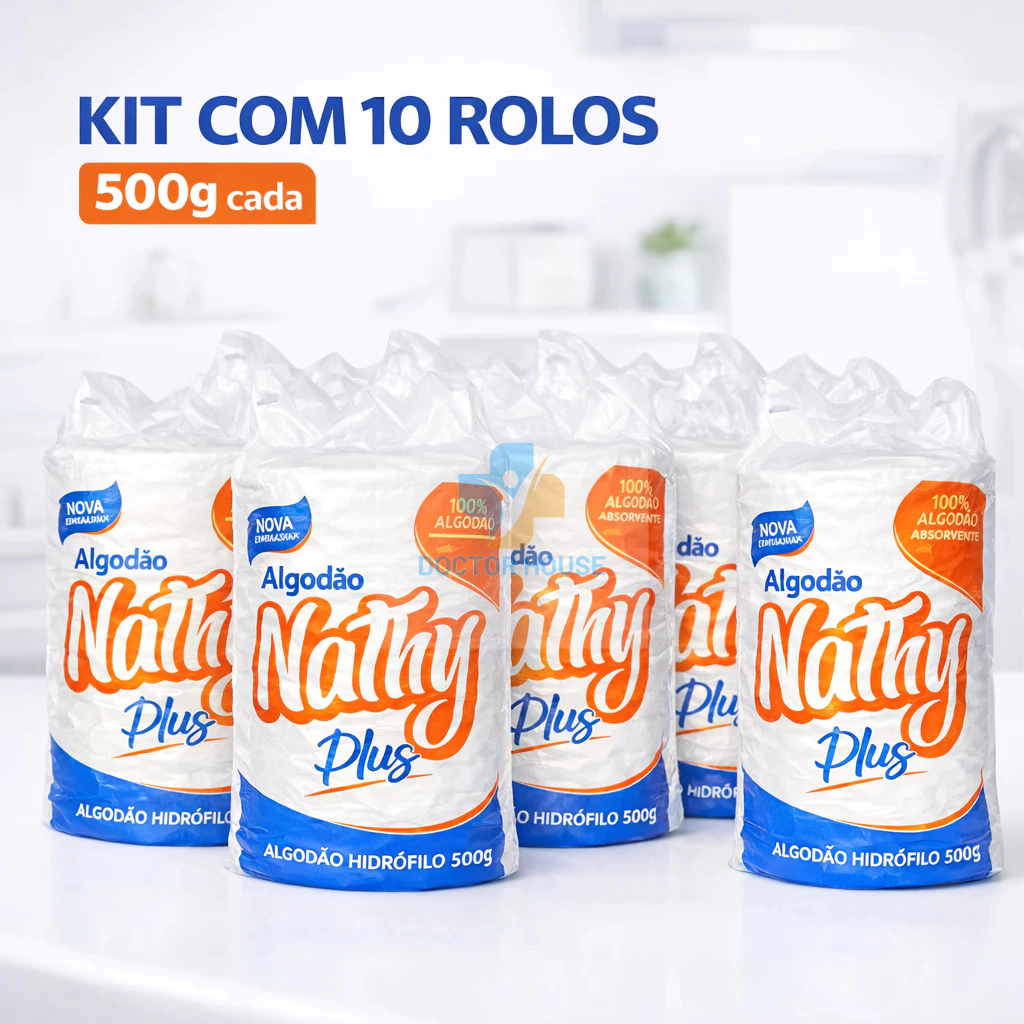 Algodão Hidrófilo Kit 10x Rolos 500g Nathy 5kg Uso Hospitalar Manicure Atacado