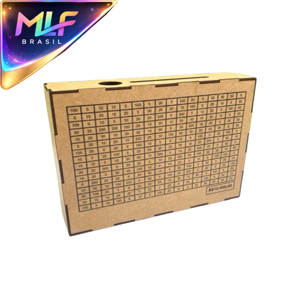 Caixa Cofre Desafio Financeiro em MDF 250 Depósitos Meta 5 Mil ou 10 Mil para Guardar Economias