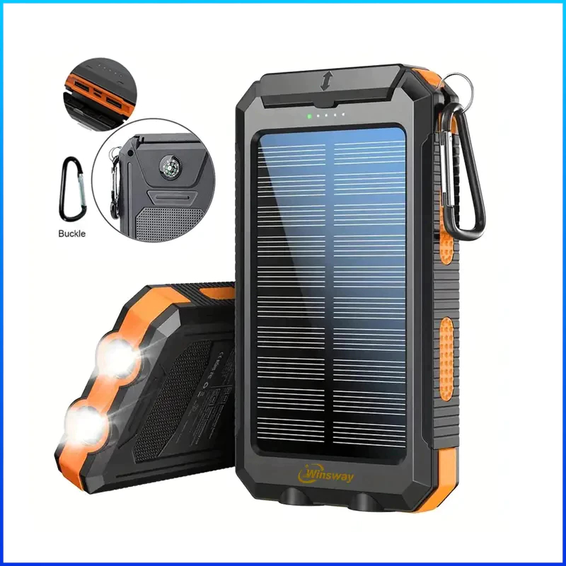 Power Bank Solar 10000mAh Carregador Portátil Painel Solar Dupla Saída USB com Lanterna ,Ideal para Viagem e Camping em Oferta na Shopee