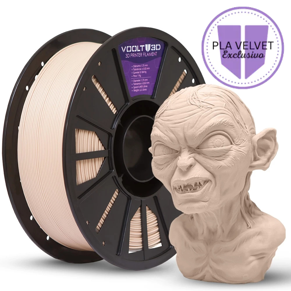 Filamento PLA Bege Caucasiano Velvet 1Kg 1,75mm Efeito Aveludado Impressora 3D FDM Voolt3D Oficial