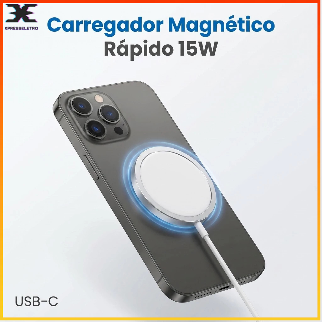 Carregador Sem Fio Magnético Wireless 15W Rápido USB-C Indução Compatível Iphone