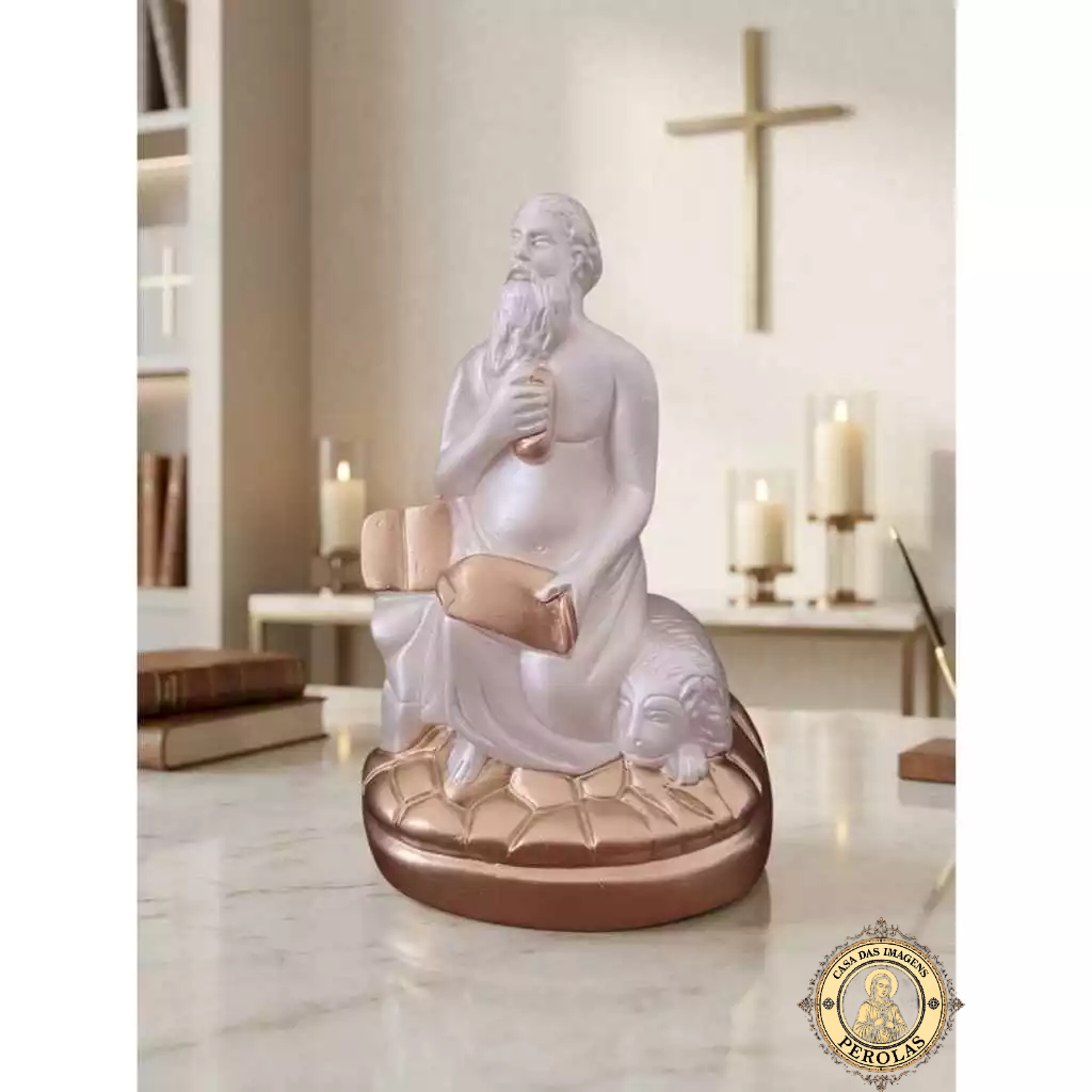 imagem sao jerônimo 17 cm gesso perola e dourado arte sacra decoração religiosa sabedoria disciplina presente de fé
