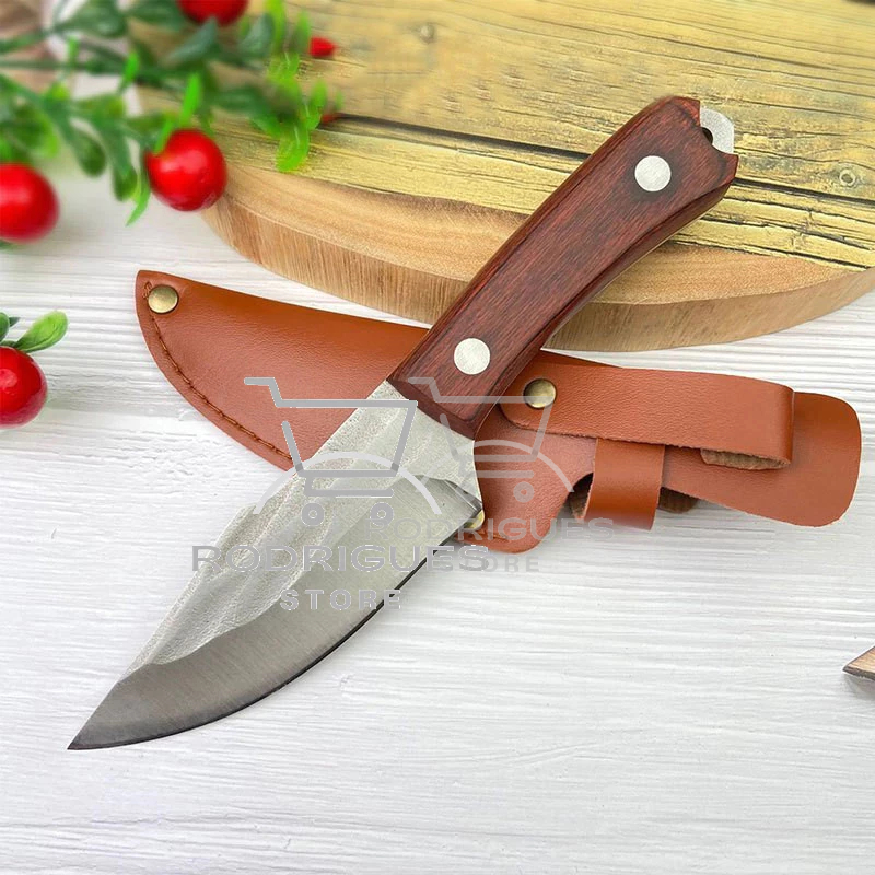 Mini Faca churrasco Artesanal Personalizada Afiada aço inox cirúrgico Cozinha com bainha em couro legítimo