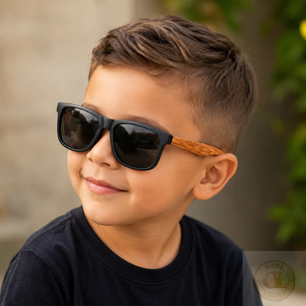 Óculos de Sol Infantil Lente Preta lateral em Madeira Bambu Criança Menino Menina Proteção UV400