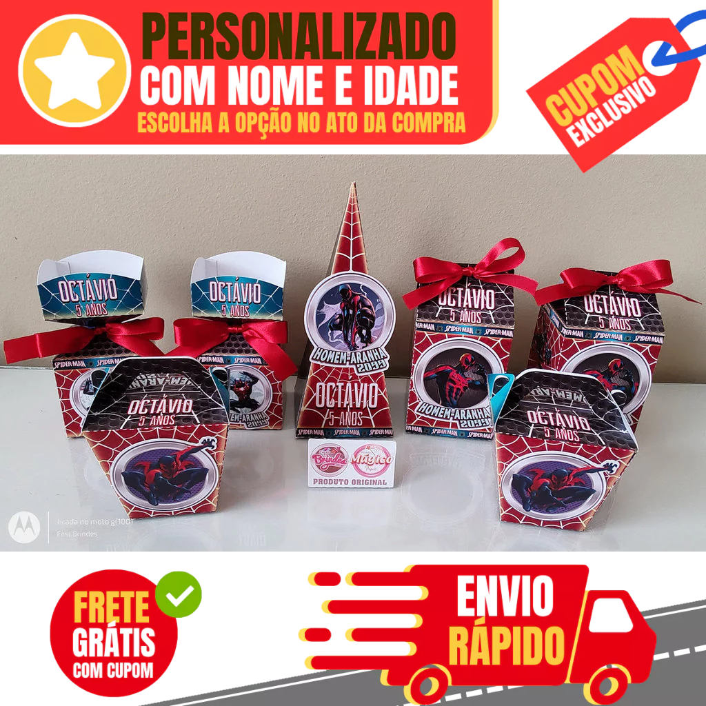 Kit de Lembrancinhas Personalizadas com 100 Itens TEMA: Homem Aranha 2099 - Envio Rápido