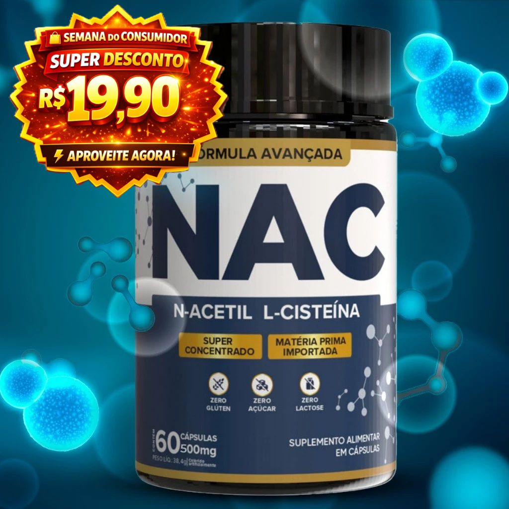 NAC N-Acetil L-Cisteína 500mg | Antioxidante, Detox, Imunidade e Saúde do Fígado – 60 Cápsulas