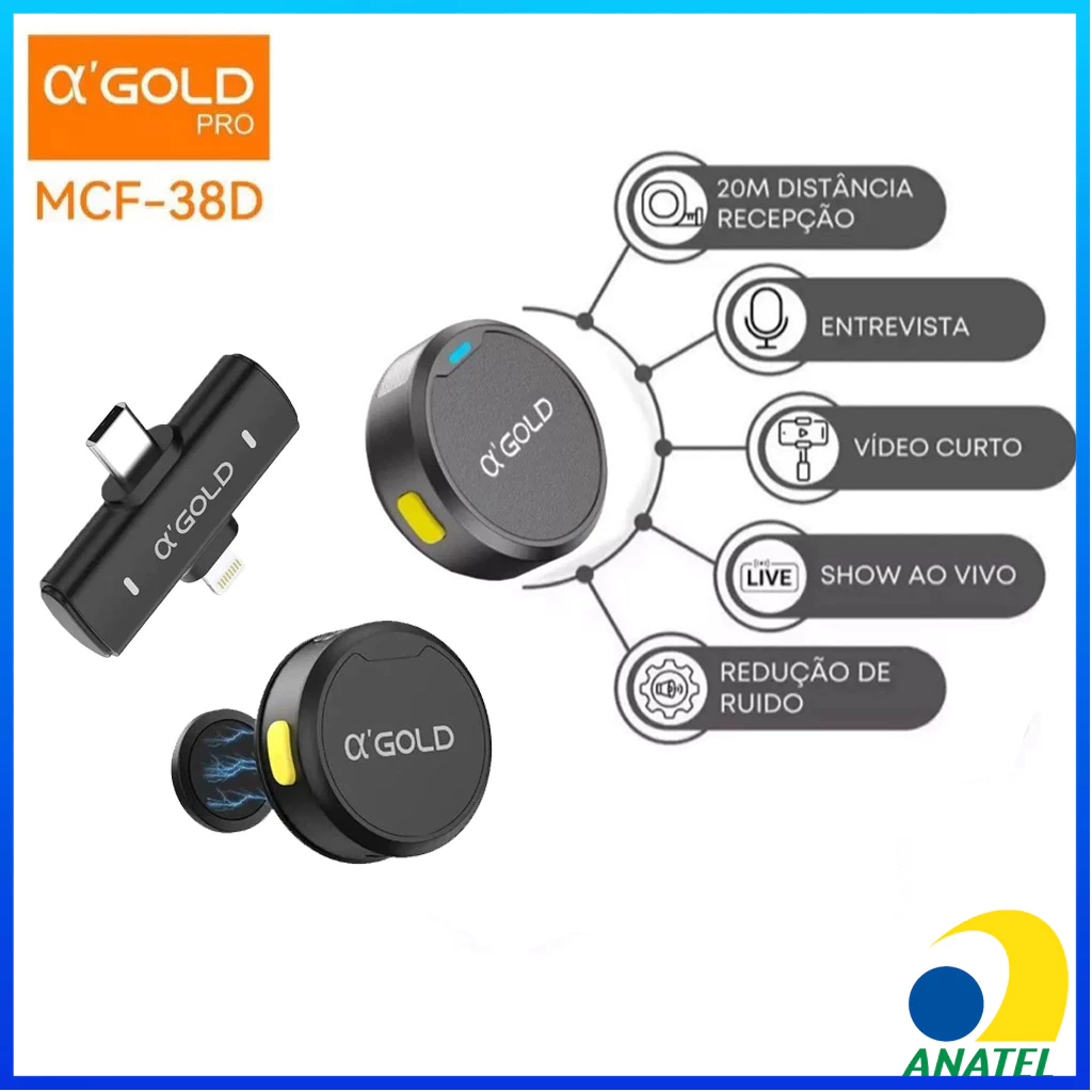 Microfone de Lapela Sem Fio Duplo Magnético 2 em 1 para iPhone e Android Redução de Ruído Profissional