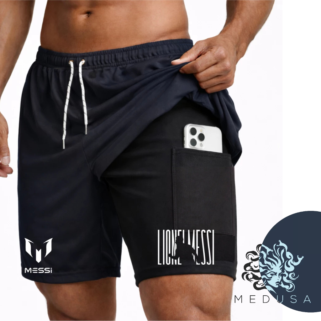 Bermuda Short Compressão 2 em 1 M3SS1 Masculino Futebol Corrida Academia Treino Crossfit Fitness Esportivo