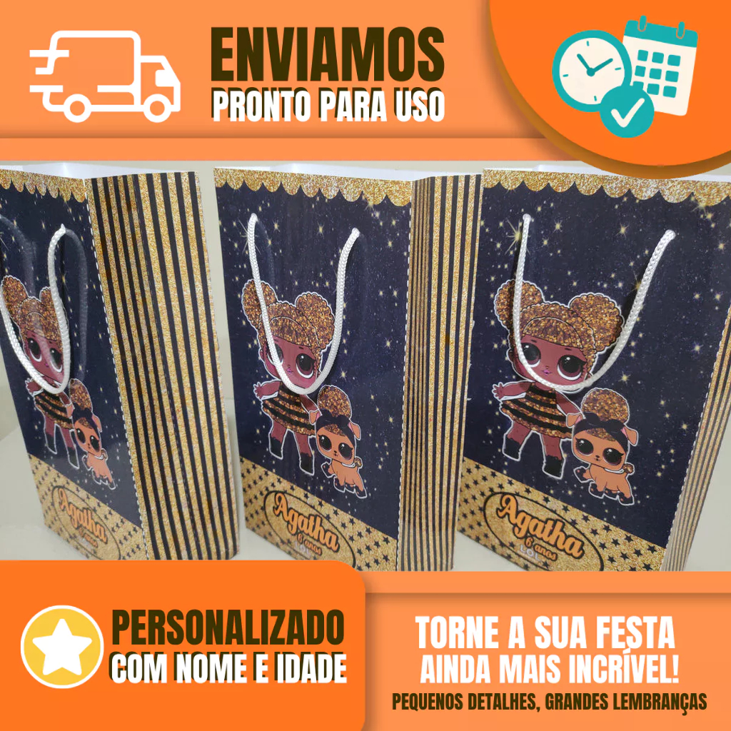 Sacolinha Personalizada para Festa Infantil - Lembrancinha -  Sacolinha Surpresa - LOL Quen Bee
