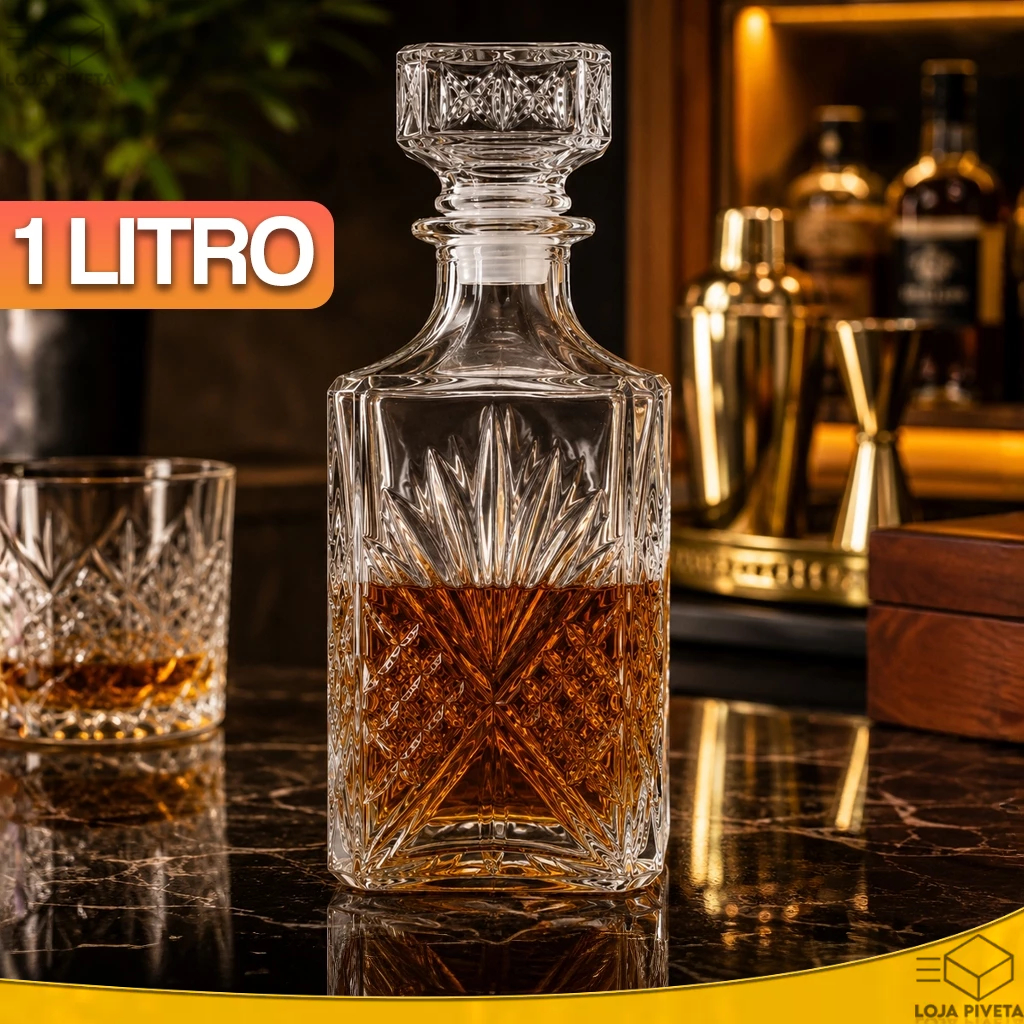 Garrafa Licoreira de Vidro 1L Whisky Com Tampa Vedação Texturizada Para Bebidas Vinho Bar Luxo