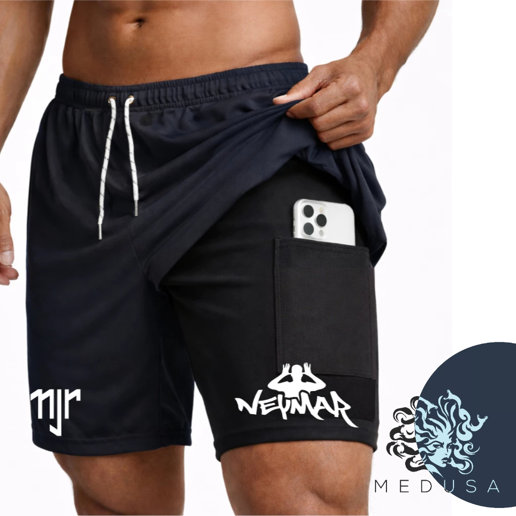 Bermuda Short Compressão 2 em 1 NJR02 Masculino Futebol Corrida Academia Treino Crossfit Dry Fit Elastano