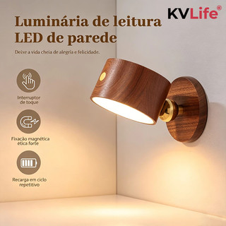 Luminária de Parede LED Recarregável Sem Fio Magnética 360° 4W para Leitura Quarto Cabeceira
