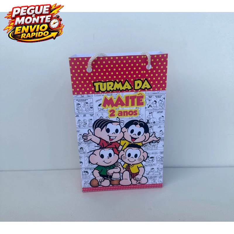 Sacolinha Personalizada Turma da Monica Magali Cebolinha Pegue e Monte | Personalizados lembrancinha Caixinha Festa