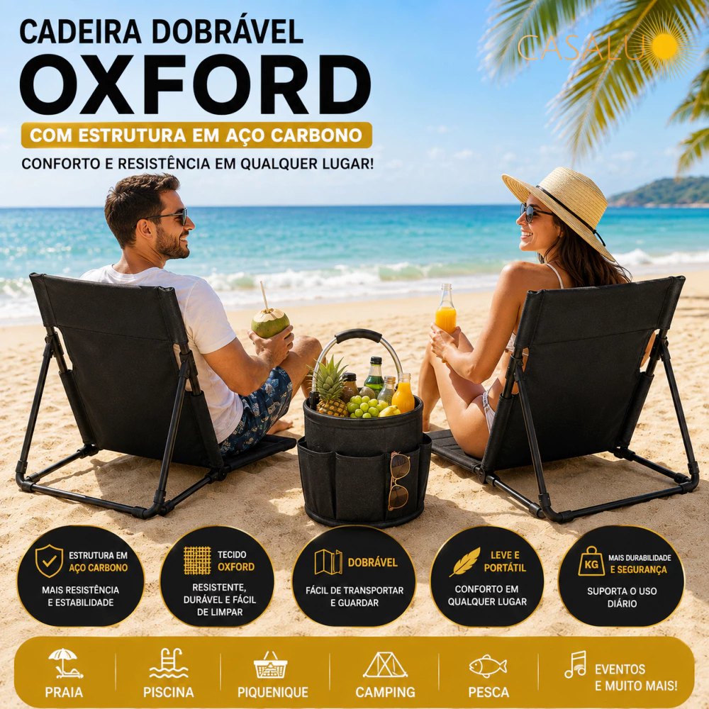 Cadeira Dobrável Portátil Espreguiçadeira Reclinável Praia Camping Pesca Tecido Oxford Estrutura Aço