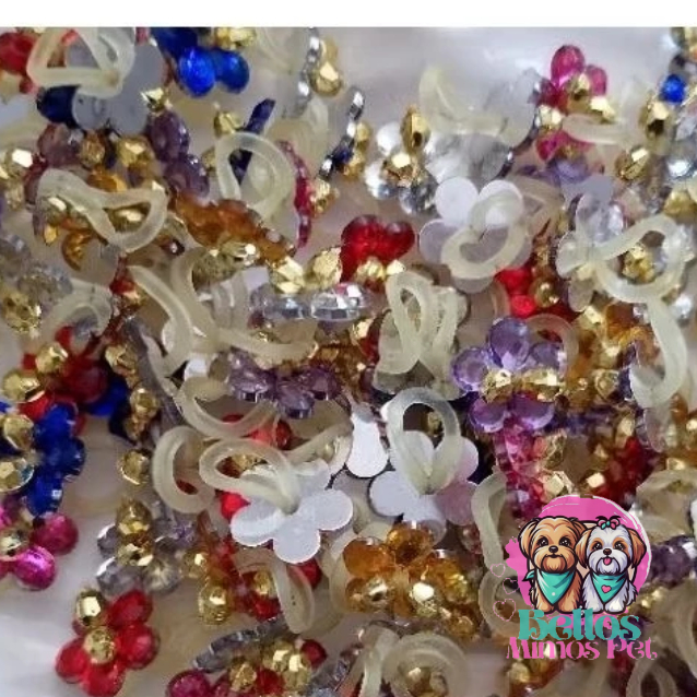 100 MINI PONTO DE LUZ BRILHO JOIA PET LACINHOS PENTEADOS  LAÇOS PET BANHO A TOSA E PET SHOP.