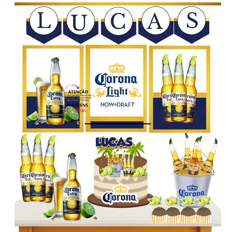 Kit festa Coronaa Cerveja/BOTECO, Só um Bolinho Personalizado  Mini Festa / MINI KITS/Lembrancinha/aniversario/decoraçao