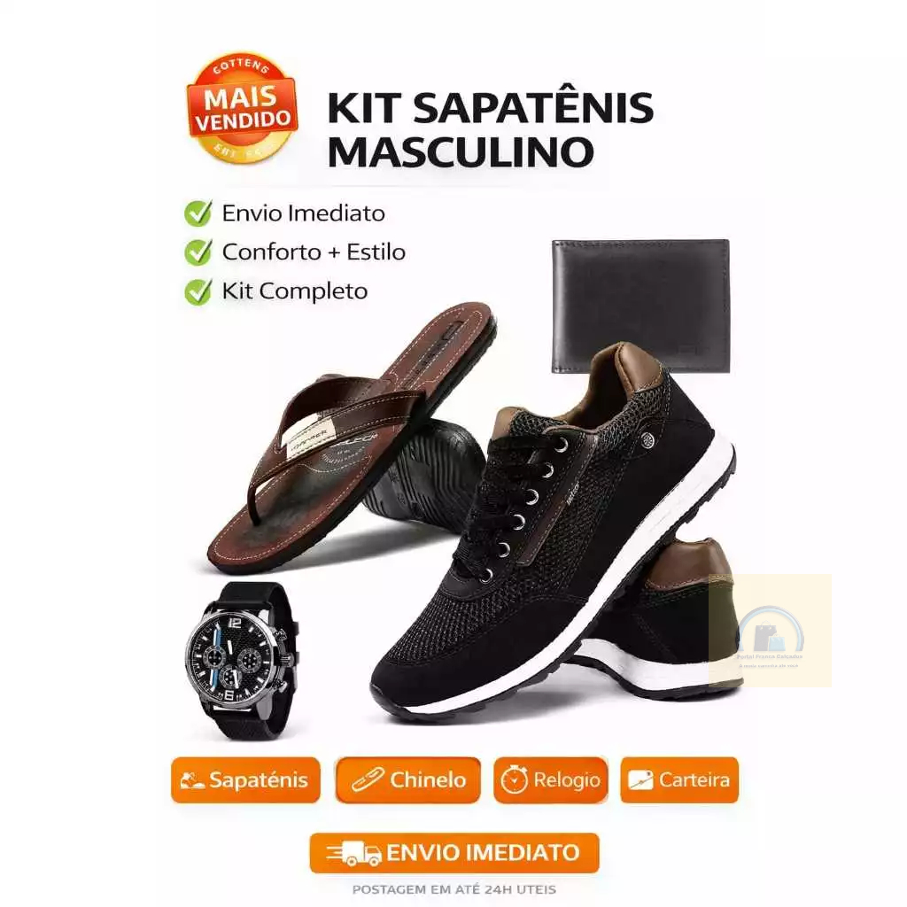 Kit Masculino Completo Sapatênis Chinelo Relógio Carteira Promoção Envio Rápido