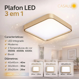 Luminária De Teto Plafon Dourado Champanhe Moderno Square Ceiling Light Modern Design Gold 40Cm 30Cm
