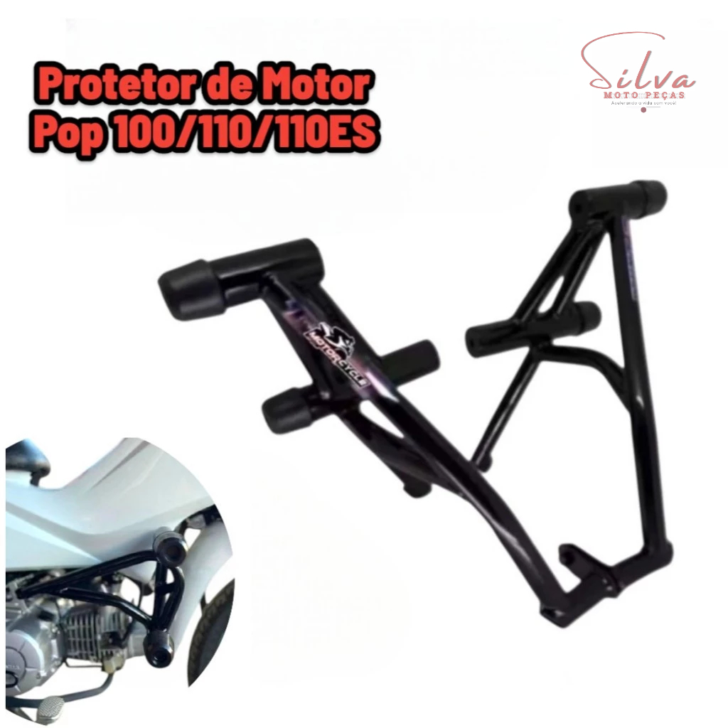 Protetor de motor pop 100 2007 a 2015 e pop 110 2016 a 2027 Preto Mod Stunt Race