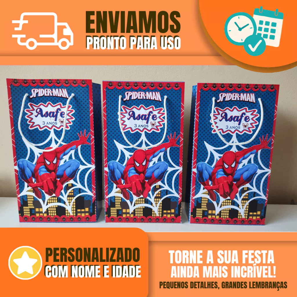 Sacolinha Personalizada para Festa Infantil - Lembrancinha -  Sacolinha Surpresa - Homem Aranha