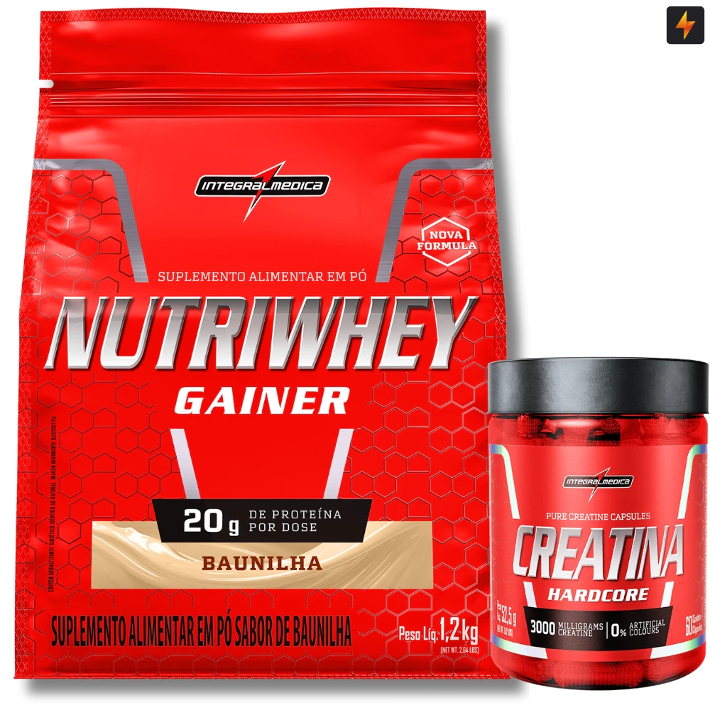 Kit Nutri Whey Gainer Protein Refil 1,2kg + Creatina Hardcore 60 Cápsulas - Integralmedica