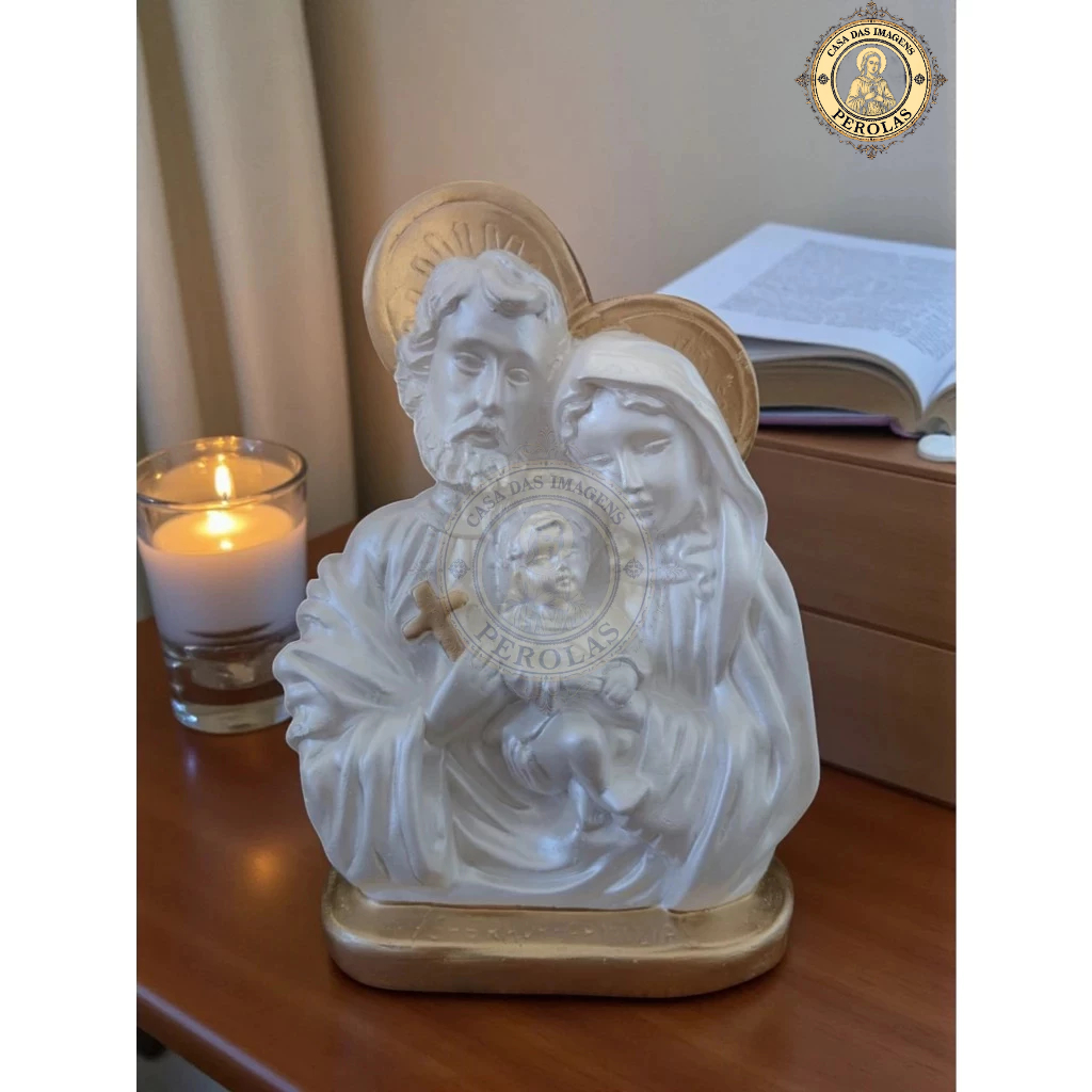 imagem busto sagrada familia 18 cm gesso perola e dourado presente de casamento proteção decoração religiosa fé em Oferta na Shopee