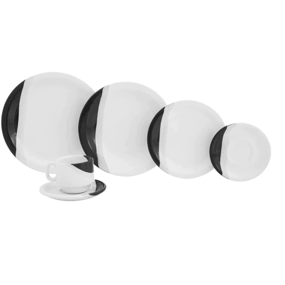 Aparelho de jantar e cha 20 peças ceramica preto primeira linha