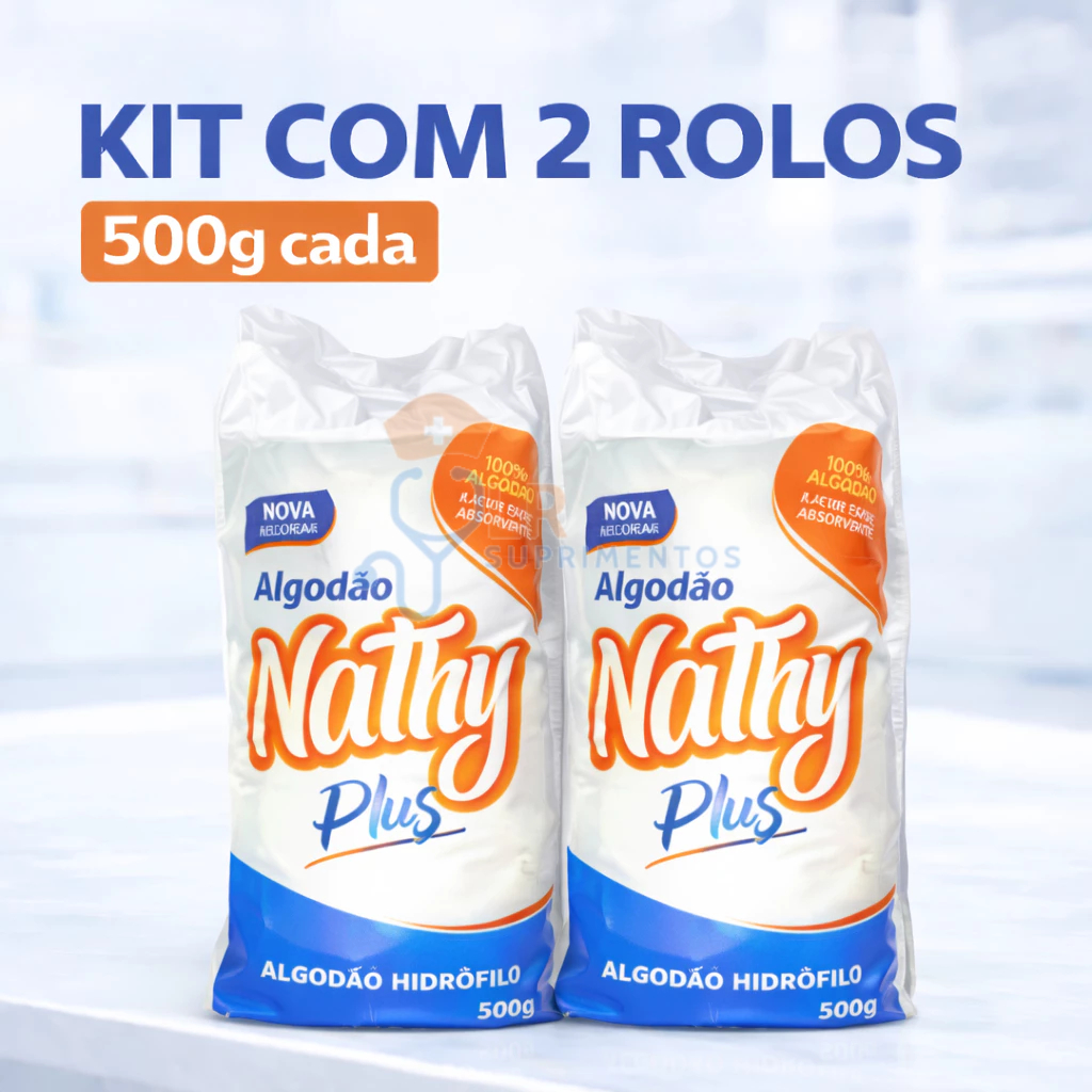 Kit 2x Algodão Hidrófilo Em Rolo 500g 100% Algodão Nathy Absorvente Ideal Para Limpeza