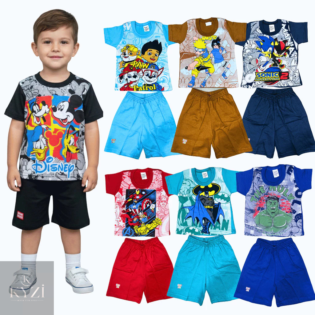Conjunto Infantil Menino Camiseta Estampada + Short Verão KYZI loja da moda Feminina