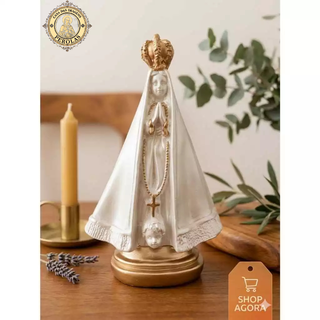 imagem em gesso premuim nossa senhora aparecida 18 cm perolada e dourada presente de fé