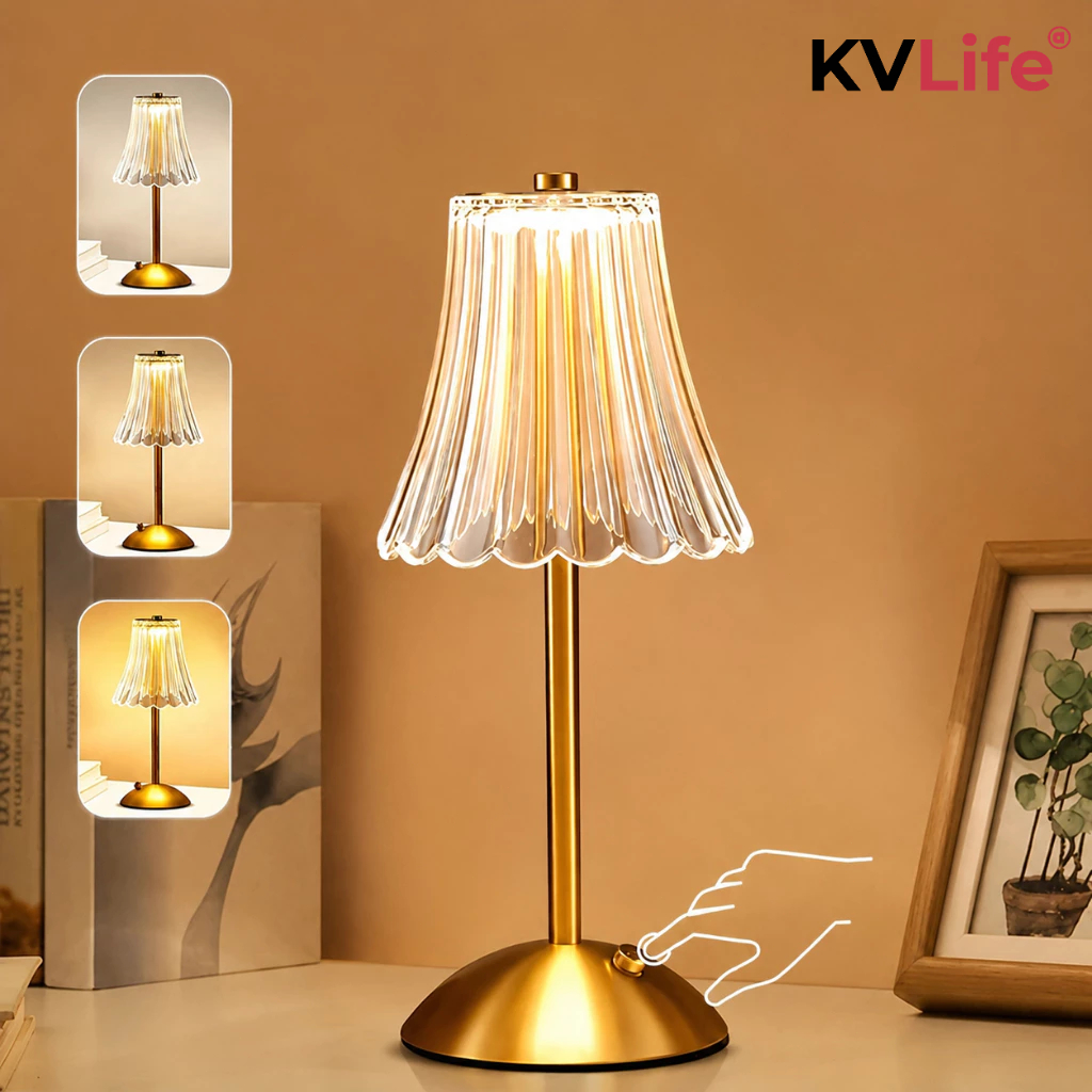KVLife Luminária de Mesa Led Recarregável Touch Sem Fio 3 Cores Abajur Dourado Quarto Cabeceira