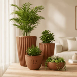 Kit 4 Vasos Romana N°1,2 + Bojo N°1 + Bacia N°1 Planta Flor Casa Jardim Moderno Elegante Polietileno