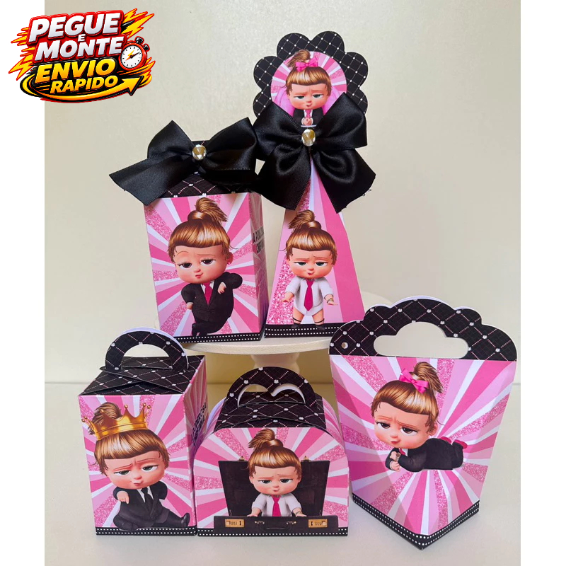 Personalizados Poderosa Chefinha Menina Rosa e Preto PEGUE E MONTE Lembrancinha Caixinha (informe Nome e Idade no Chat)