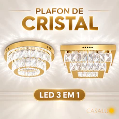 Luminária De Teto Plafon Cristal LED 3 Em 1 Lustre Dourado Luxo Moderno Para Sala Quarto Lavabo Hall