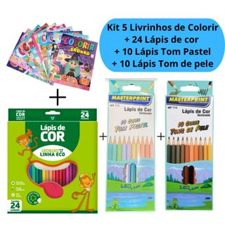 Kit 5 Livrinhos de Colorir Revistinha + 24 Lápis de Cor + 10 Lápis Tom de Pele + 10 Lápis Tom Pastel em Oferta na Shopee