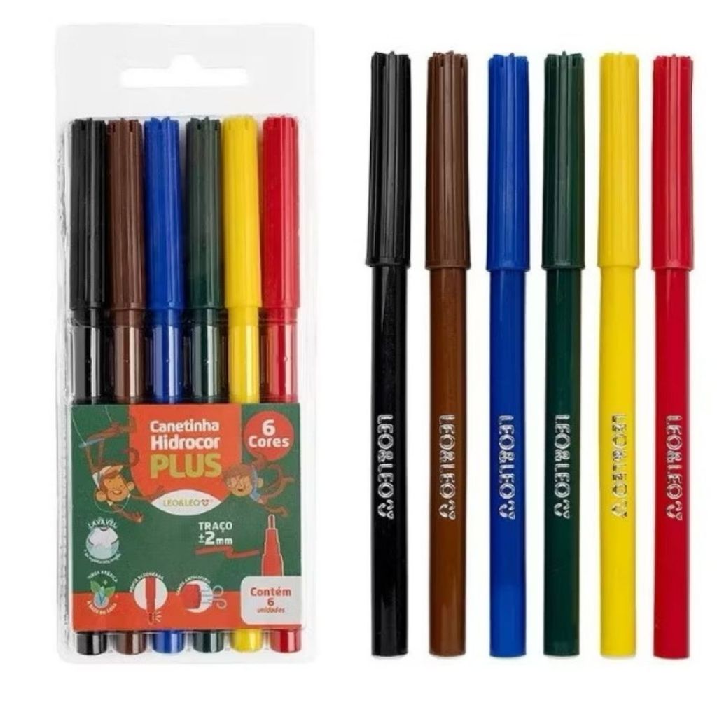 Hidrocor Lavável 6 Cores Canetinhas Plus Estojo Leo&Leo em Oferta na Shopee