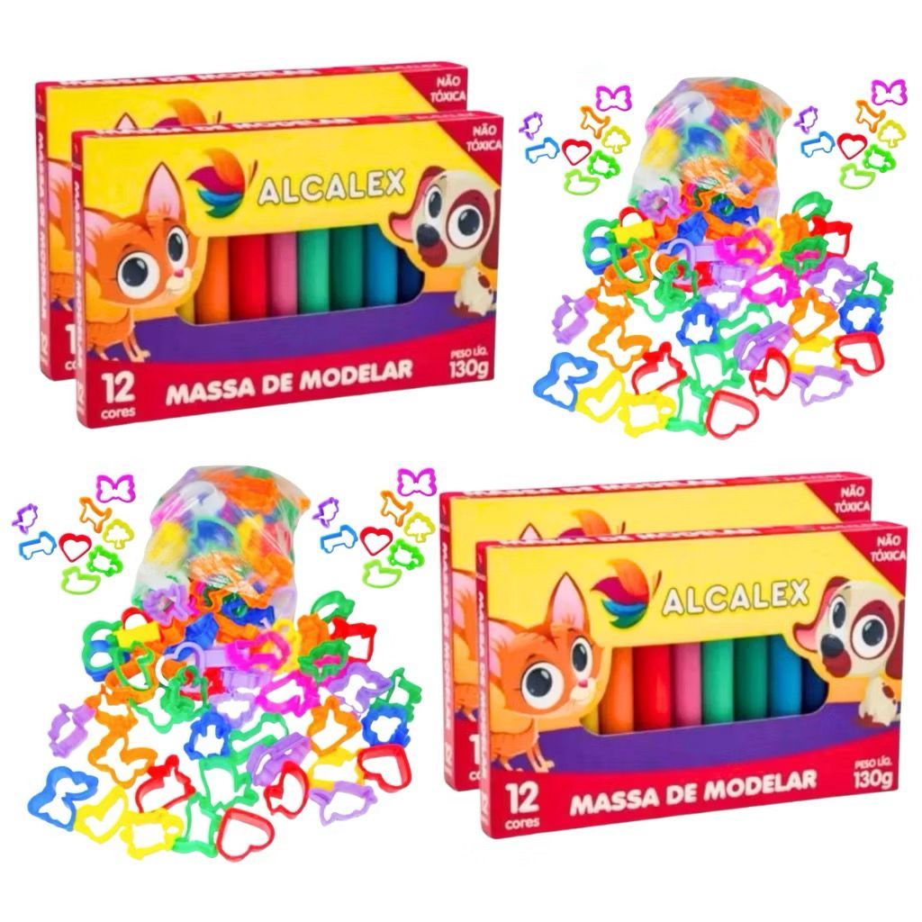 Kit 24 Massinha de Modelar + 25 Moldes Cortador Festa Aniversário Kit Lembracinha