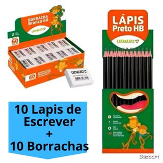 Kit 10 Lápis de Escrever Preto + 10 Borracha Branca N60 Escolar Escritorio Leo&Leo em Oferta na Shopee
