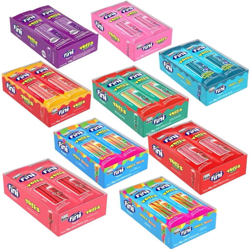 Balas De Gelatinas Tubes 15gr C/12 Unidades Fini Balas Crianças em Oferta na Shopee