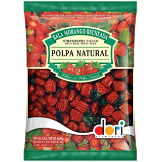 Bala Morango Recheada Polpa Natural 600g Dori em Oferta na Shopee