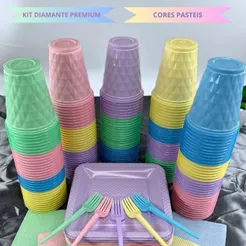 Kit 180 Itens Festa Aniversário Completo Premium Candy Descartável Prato Copo Garfo Guardanapo Cor Pastel P/40 Pessoas