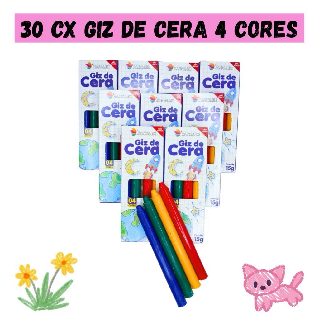 Kit Giz de Cera 4 Cores Lembrancinha Festa Infantil Escolar Artesanato Alcalex