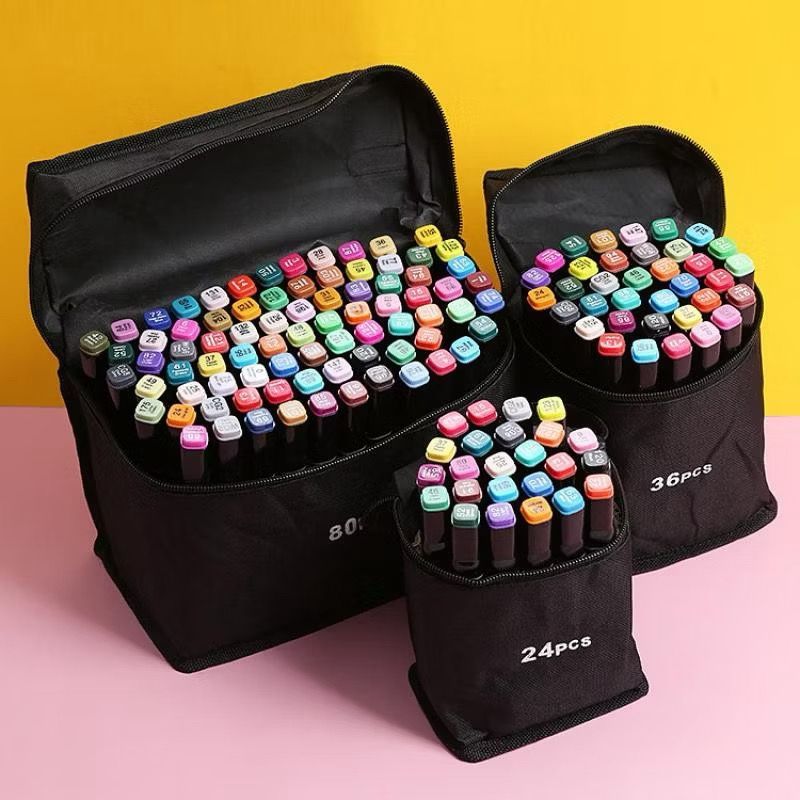 Caneta Marcadora De Ponta Dupla 24/36/48/60/80 Cores Oleosa Montagem Artística Para Estudantes Material Escolar em Oferta na Shopee